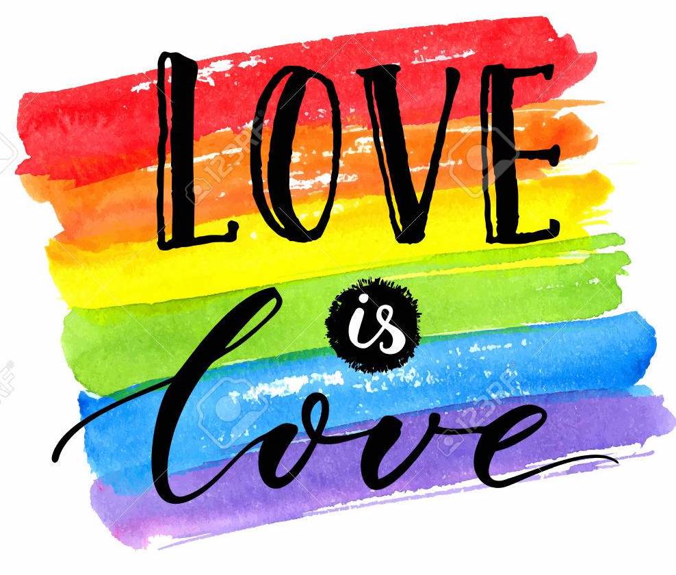 80598120 love is love lgbt pride slogan against homosexual discrimination modern calligraphy on rainbow water